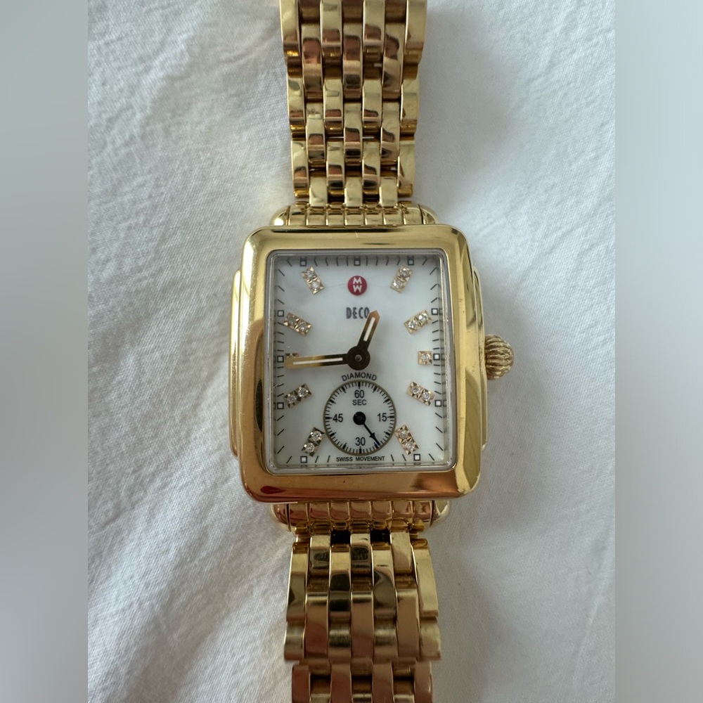 Michele Deco Diamond Gold Tone Watch